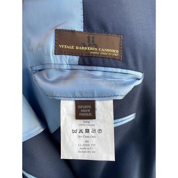J. Hilburn Vitale Barberis Canonico Wool Blue Jacket Blazer Bespoke 44R - Picture 11 of 12
